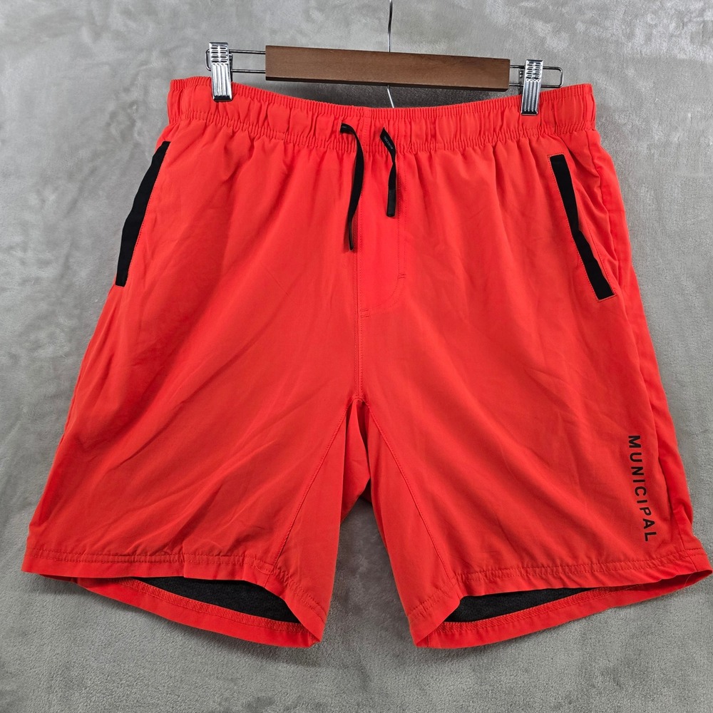 Municipal Sport Utility Shorts Mens Large Orange Athletic Gym Running Drawstring